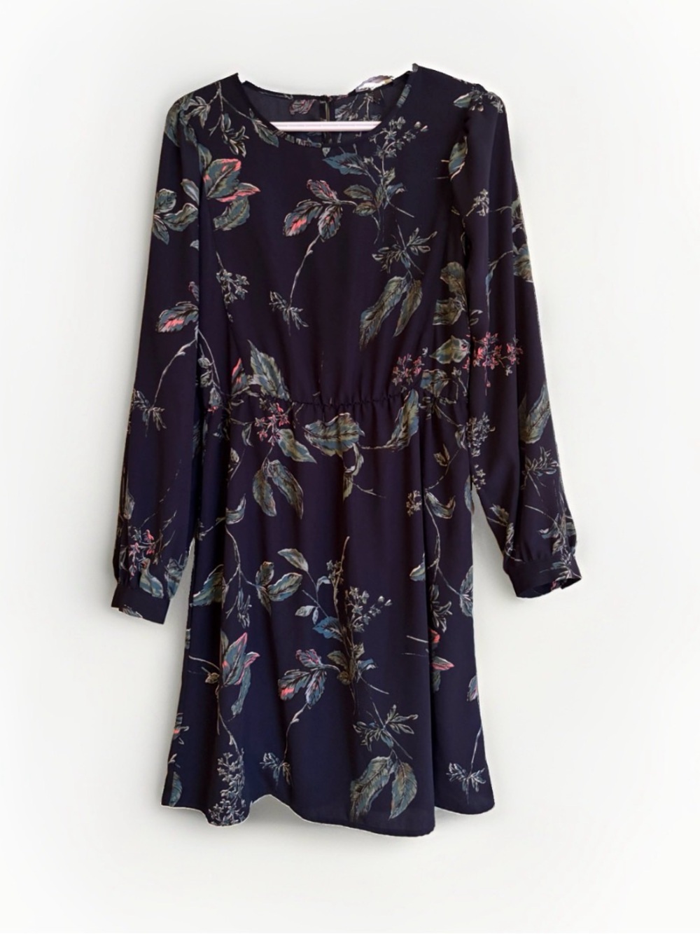 Vero Moda Floral Dress Womens L Navy Blue Batwing Sleeve Mini Boho Cottagecore